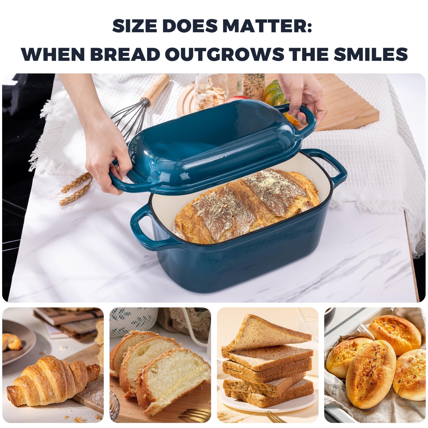 GdnWings 4.6 Quart Dutch Oven for Sourdough Bread Baking, Combo Oval Enameled Cast Iron Bread Pan with Lid, Bread Dutch Oven for a Crispy Crust, Teal