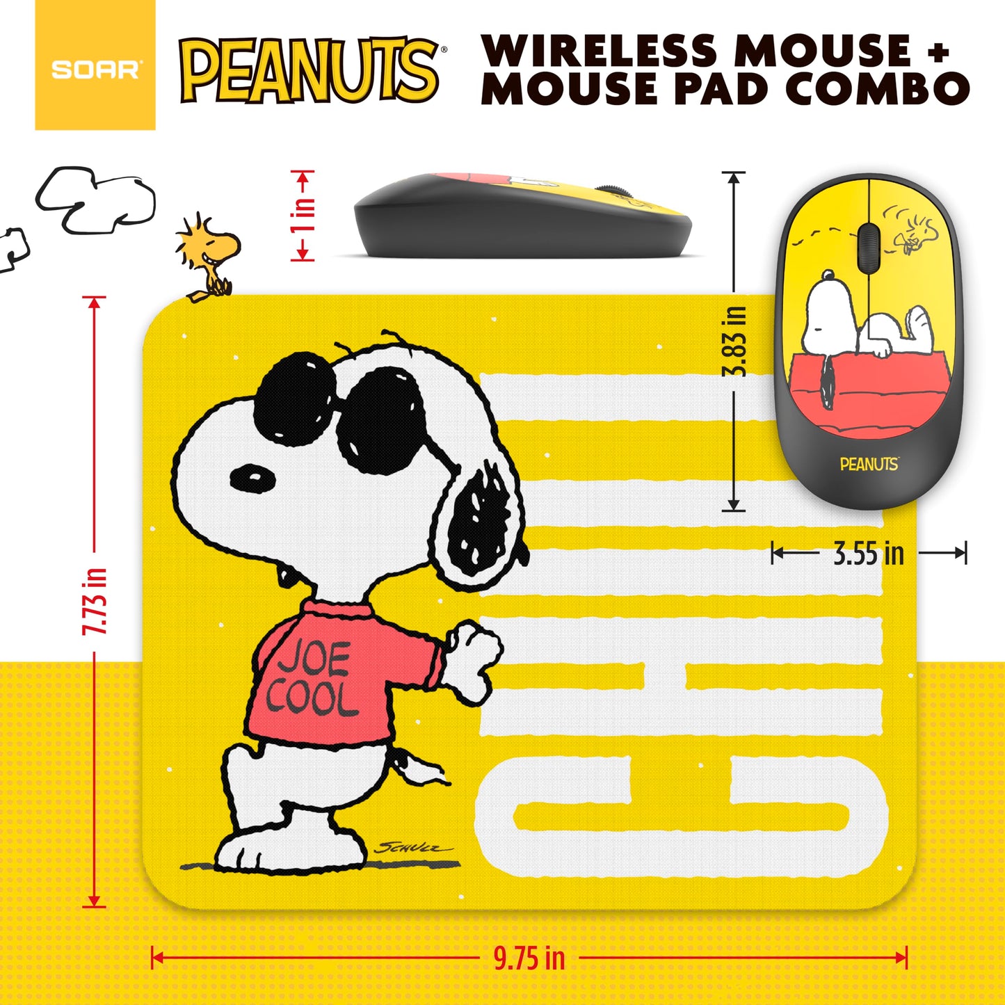 SOAR Peanuts Mouse & Mouse Pad Combo Yellow- Chill