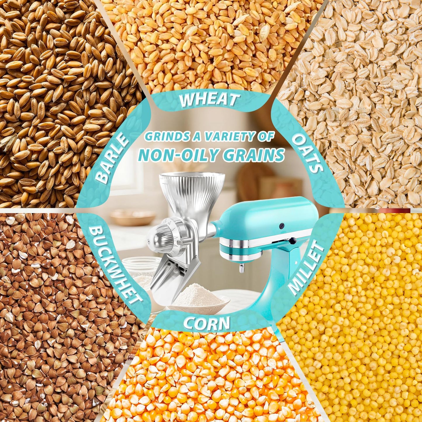 Grain Mill Attachment for KitchenAid Stand With 12 Grind Level, Kitchen Aid Mixer Attachments Wheat Grinder Fit for Wheat, Corn, Oats, Buckwheat, Millet and Other Cereals - New Upgrades