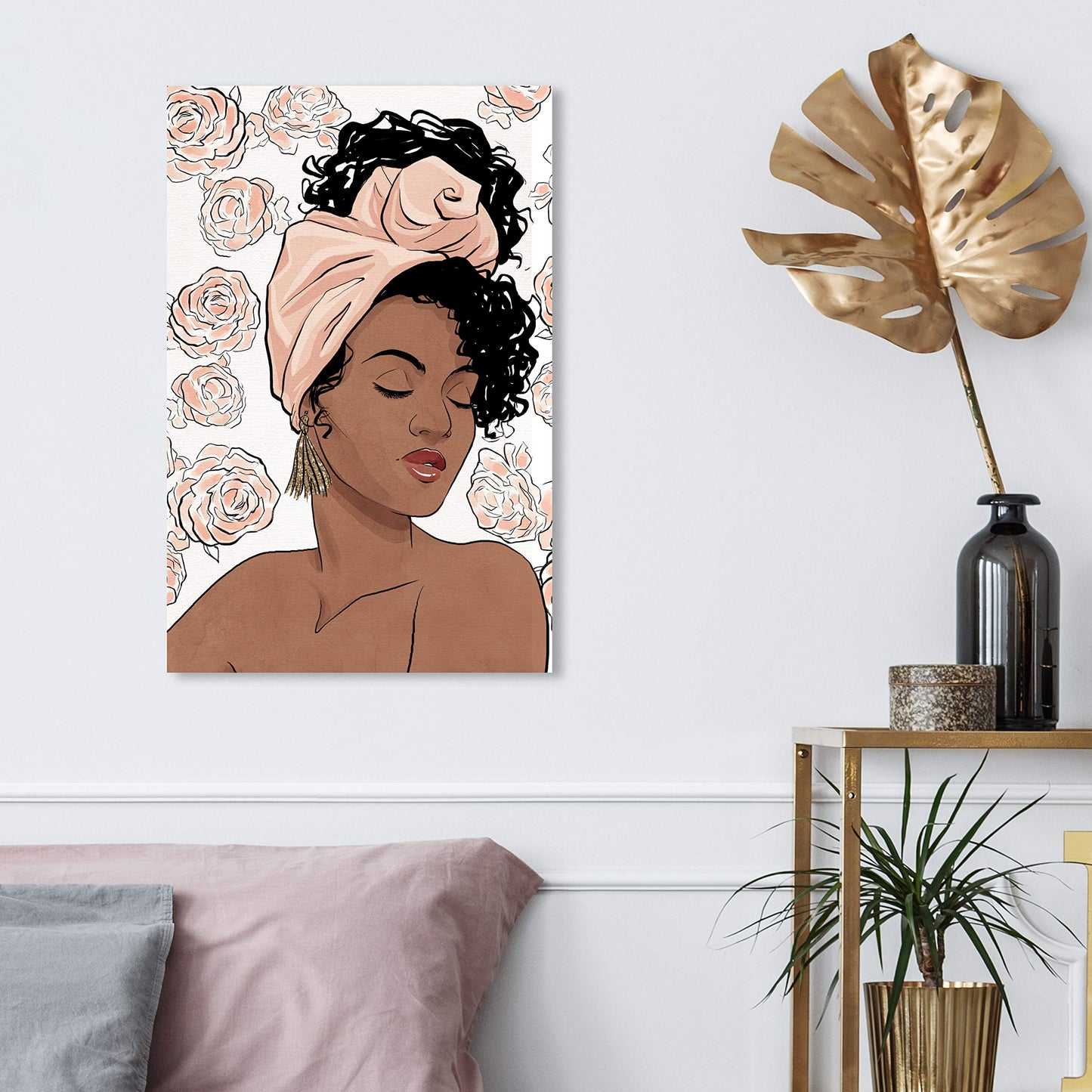 The Oliver Gal Artist Co. Fashion and Glam Wall Art Canvas Prints 'Flower Blush Girl' Home Décor, 16" x 24", Pink, Brown