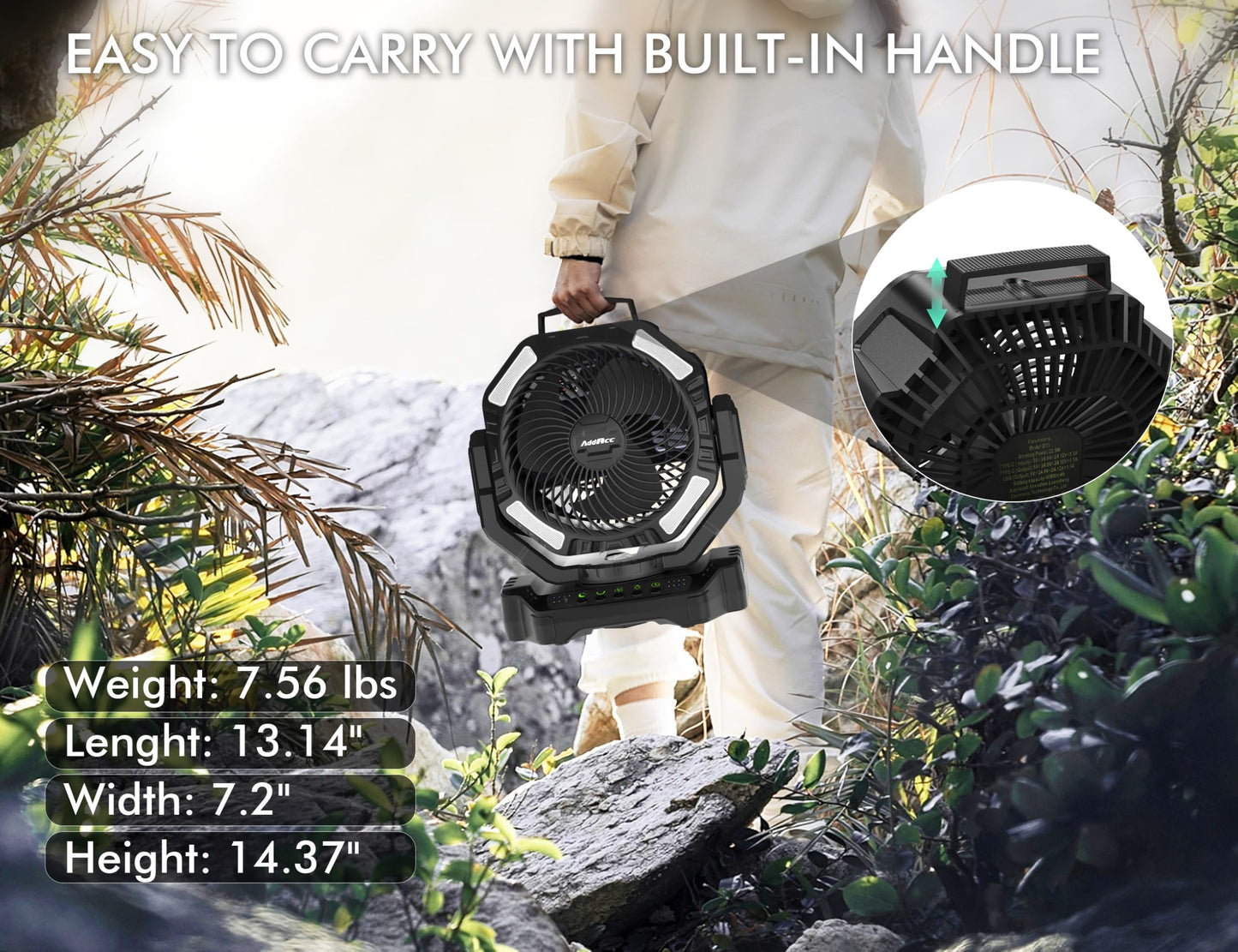 40000mAh Battery Powered Camping Fan, 136Hrs Cooling, Rechargeable Fan High Velocity, Auto 45°/90° Oscillation, Remote & Timer Battery Operated Fan for Car Travel RV Garage Patio Hurricane Emergency