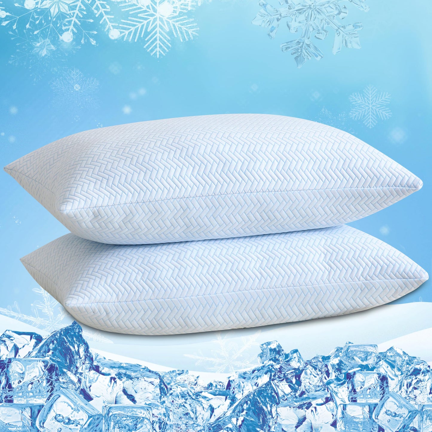 DOWNCOOL Cooling Pillow King Size Set of 2, Adjustable Shredded Memory Foam Pillows for Sleeping, Cool Bed Pillows for Hot Sleepers, Soft Supportive Firm Pillow for Side Back Stomach Sleepers, 20"X36"