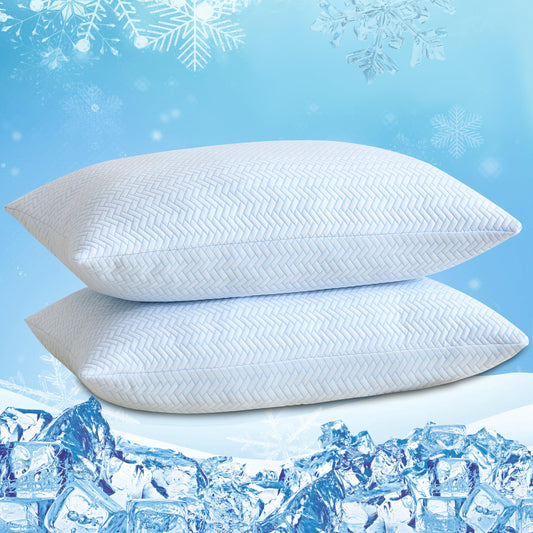 DOWNCOOL Cooling Pillow King Size Set of 2, Adjustable Shredded Memory Foam Pillows for Sleeping, Cool Bed Pillows for Hot Sleepers, Soft Supportive Firm Pillow for Side Back Stomach Sleepers, 20"X36"