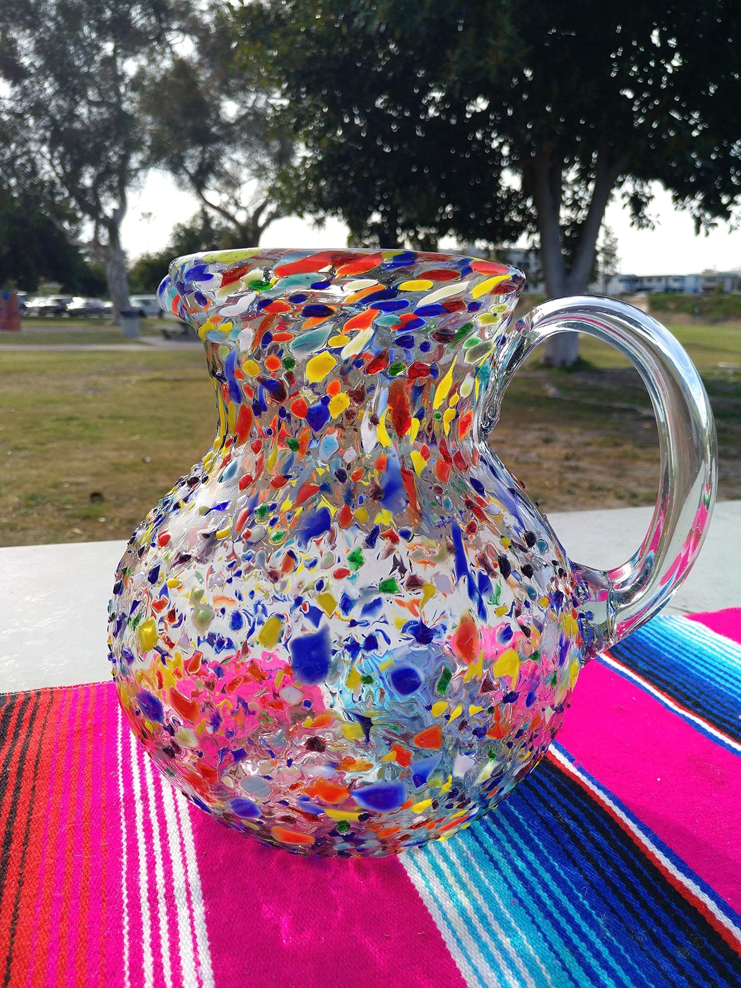 Mexican Hand Blown Glass Pitcher – Confetti Rock Design (84 oz)