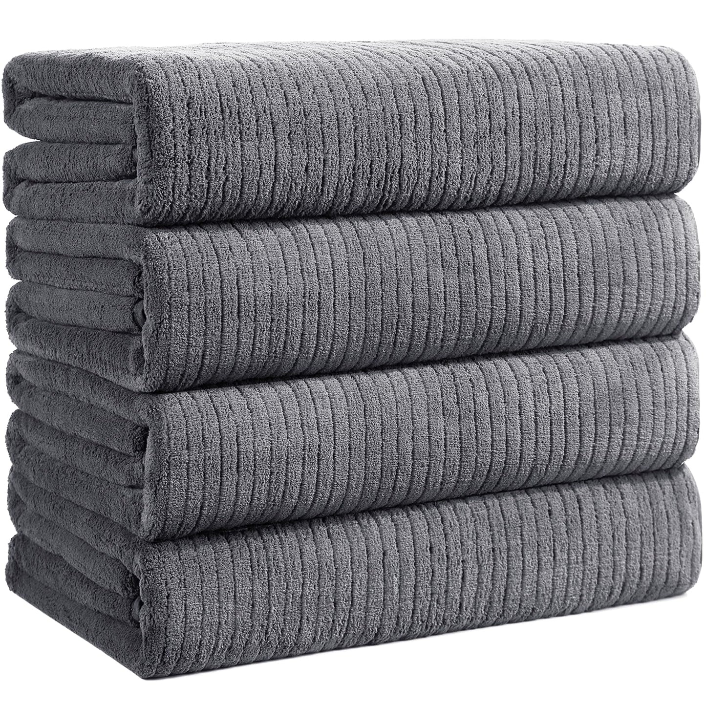 Lunoku Bath Towels Set of 4 Extra Large 35 x 70 Inches,Luxury Thick High Absorbent Quick Dry Bath Sheet,Ultra Soft Microfiber,Bathroom,Beach,Yoga,Sport,SPA (Grey)