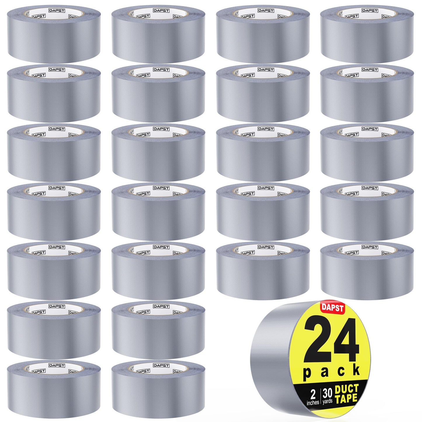DAPST 24-Pack Silver Heavy Duty Duct Tape Strong Adhesive, 2 Inch x 720 Yd, Duct Heavy Duty Waterproof All Weather Gray Duct Tape, Duct Tape Bulk for Outdoor Use