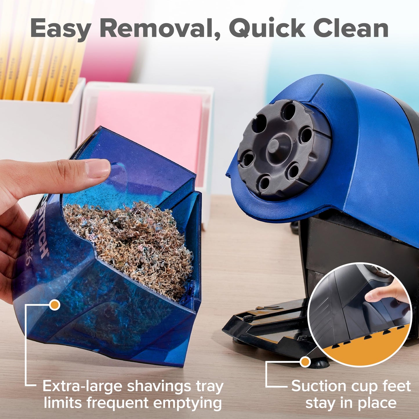 Bostitch Office QuietSharp Electric Pencil Sharpener, Heavy Duty Classroom or Office Use, Size Selector with 6 Different Sizes, Blue