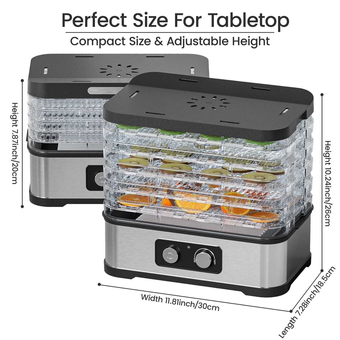 Konfintos Compact Food Dehydrator Machine for Jerky & Fruit, 250W Small Food Dryer, 5 Stackable BPA-Free Trays with Temperature Control for Beef and Deer Jerky, Mushroom, Herbs & Pet Treats, 72H Max