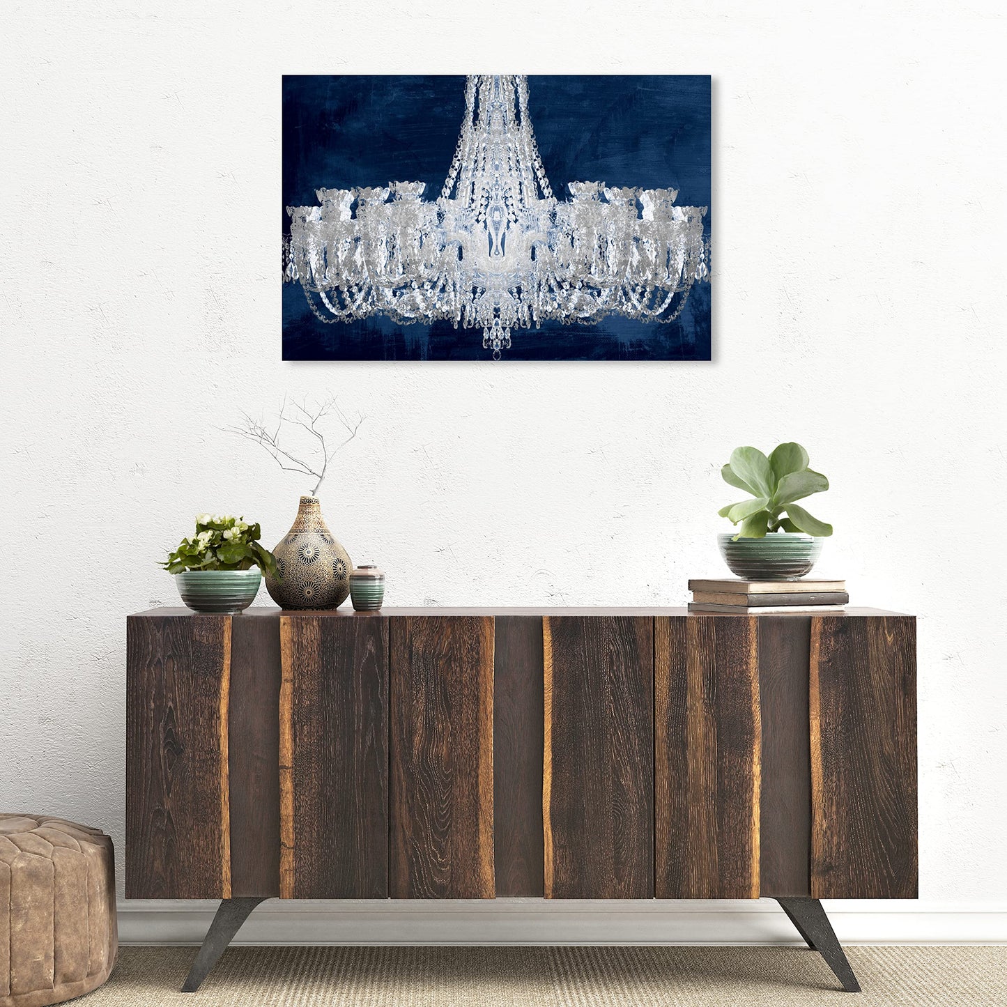 The Oliver Gal Artist Co. Fashion and Glam Wall Art Canvas Prints 'Royal Gala Night Silver' Chandeliers Home Décor, 30" x 20", Gray, Blue