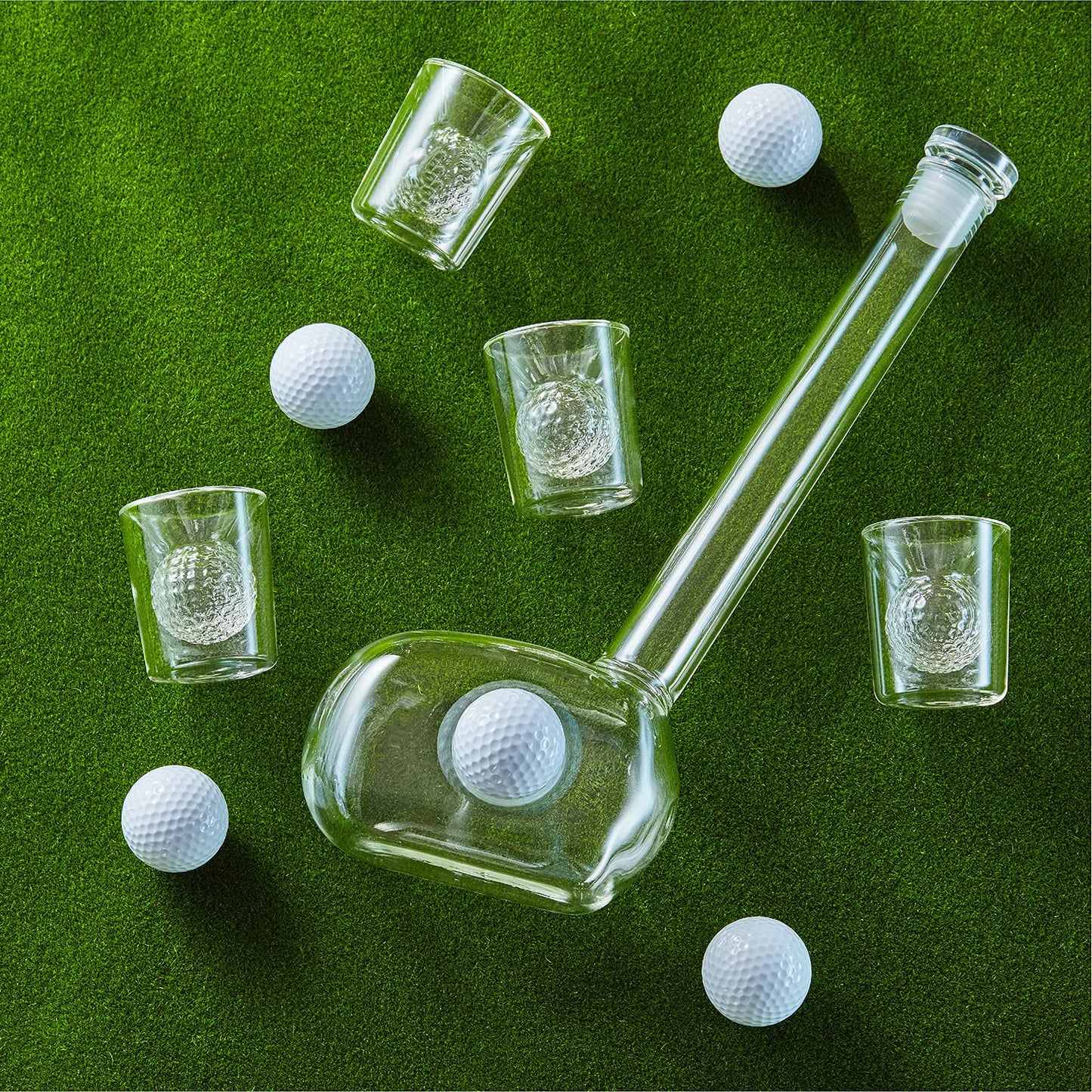 CRAFTGEN Golf Whiskey Decanter Set with 4 Golf Ball Shot Glasses, Unique Golf Gifts for Men Women, 750ml Golf Themed Liquor Dispenser, Golf Club Drink Dispenser for Bourbon, Scotch, Vodka, Tequila