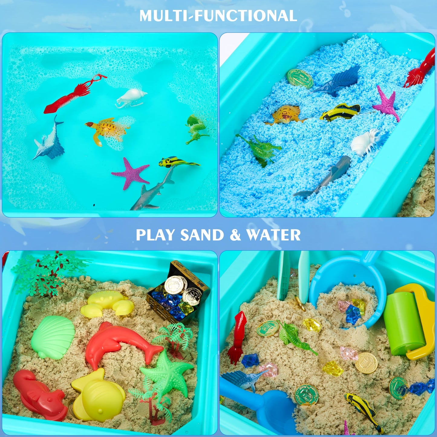 Carolart Ocean Sensory Table with Sands, Bin with Lid, Indoor Outdoor Use, Sand Art Kit for Boys and Girls, Toys for Toddlers Age 3-5, 17x11.5x10.2 Inches