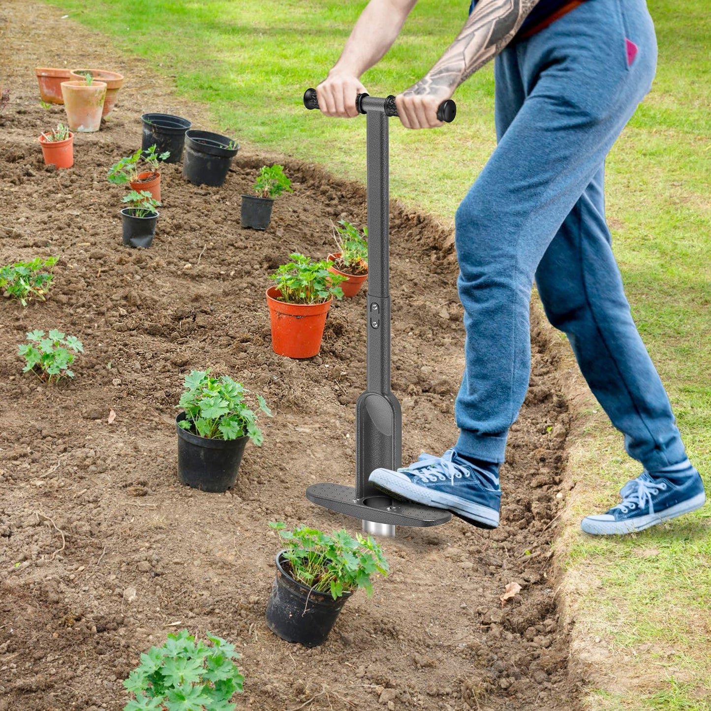 Dolibest Bulb Planter Tool w/Soft Rubber Grip, Grass Plugger Tool w/Stainless Steel Sharp Serrations, pre-Assembled Sod Plugger w/Centre Auto Dump Design for Lawn Planting Bulbs and Grass Repair