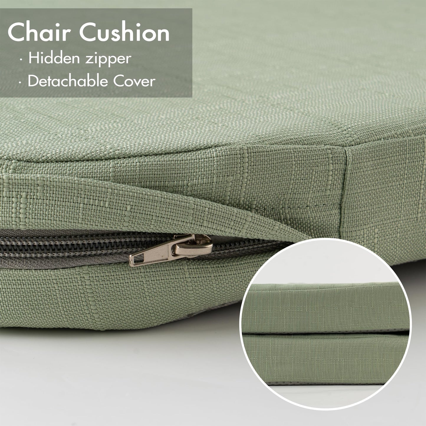 Battilo Chair Cushions for Dining Chairs with Ties, Indoor/Outdoor Kitchen Chair Pad with Non-Slip Backing, Dining Seat Cushion with Machine Washable Removable Cover, 16"x16"x2", Set of 4, Sage Green