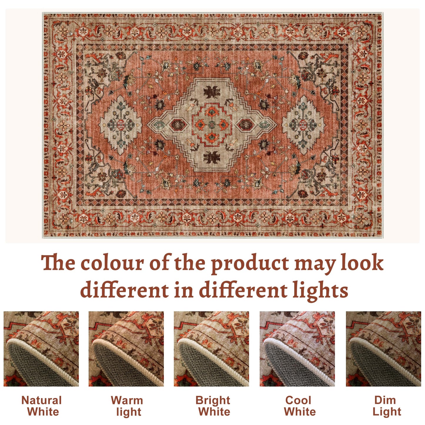 Tangsoo 2.6x8 Washable Runner Rug for Hallways, Non Slip Vintage Runner Rug, Soft Low Pile Long Rug Runner, Print Distressed Terracotta Carpet Runners for Kitchen Bedroom Entryway Bathroom Living Room