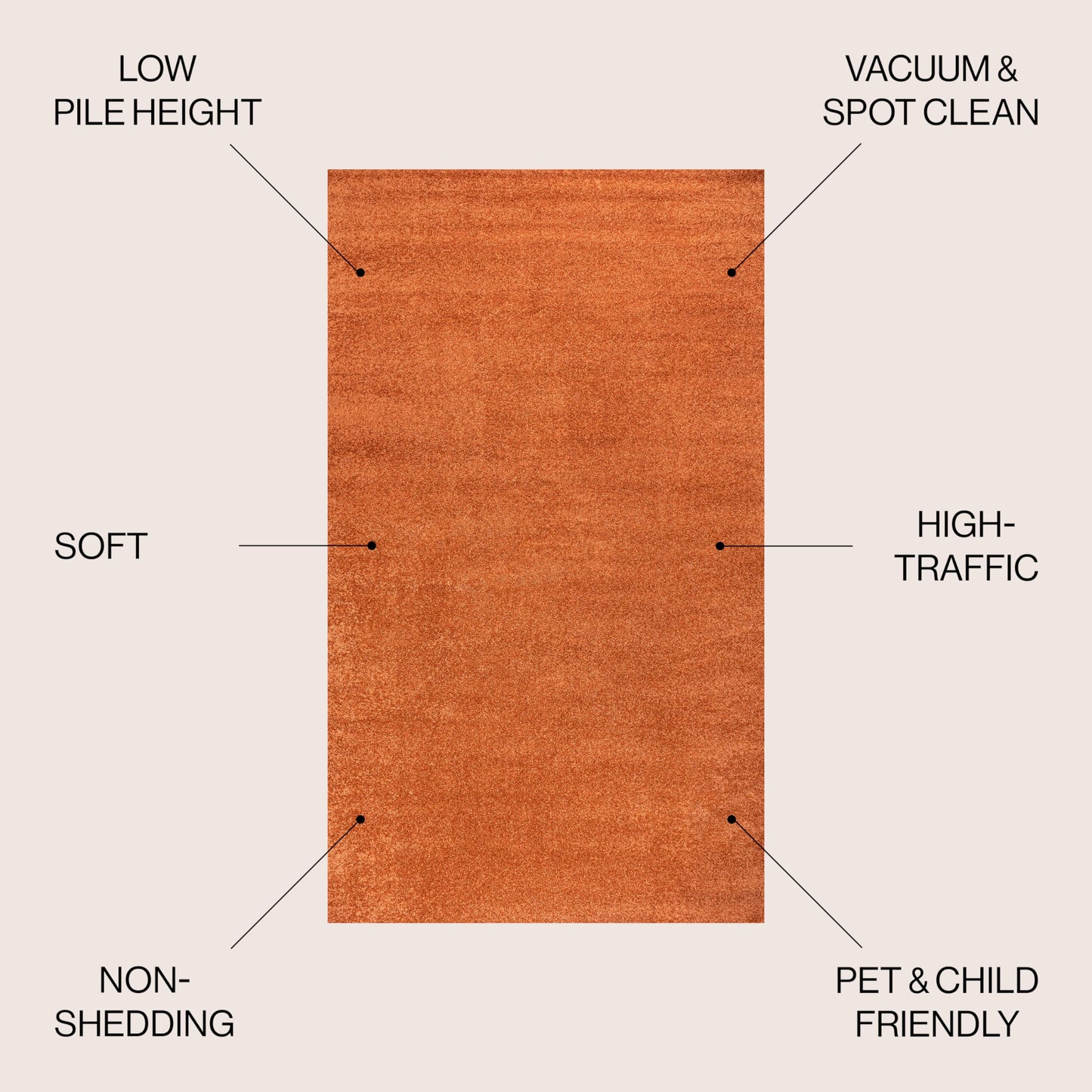 JONATHAN Y Haze Solid Low-Pile Orange Indoor Area Rug 4x6, Coastal,Bohemian,Minimalist,Classic, Easy-Cleaning for Living Room,Bedroom,Kitchen,Pet Friendly,Non-Shedding (SEU100M-4)