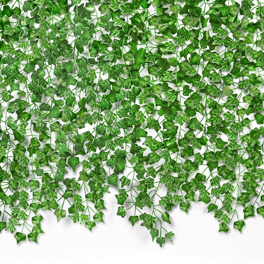 CQURE 120 Pack 840Ft Artificial Ivy Fake Vines,Ivy Garland Greenery Garland Fake Hanging Plants Vines Aesthetic Green Leaves for Bedroom Wedding Party Garden Wall Room Decor