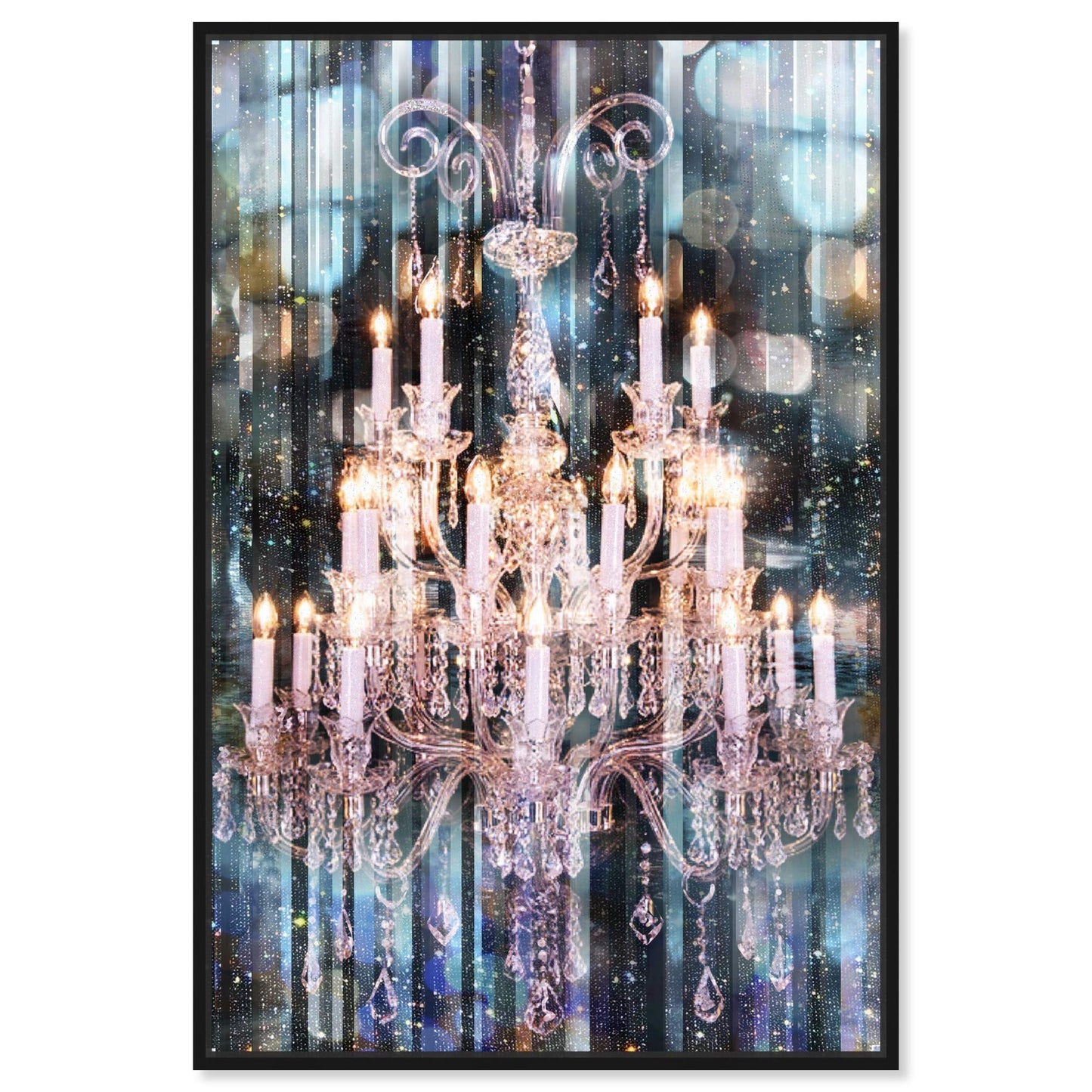 The Oliver Gal Artist Co. Fashion and Glam Wall Art Framed Canvas Prints 'Diamond Covered Eyes' Chandeliers Home Décor, 10" x 15", White, Blue