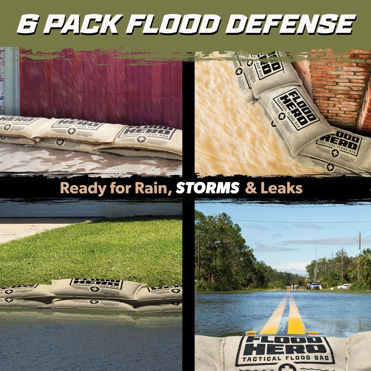 Flood Hero 2 x 1 ft Water Activated Sandbags - 6 Pack Flood Bag Barriers