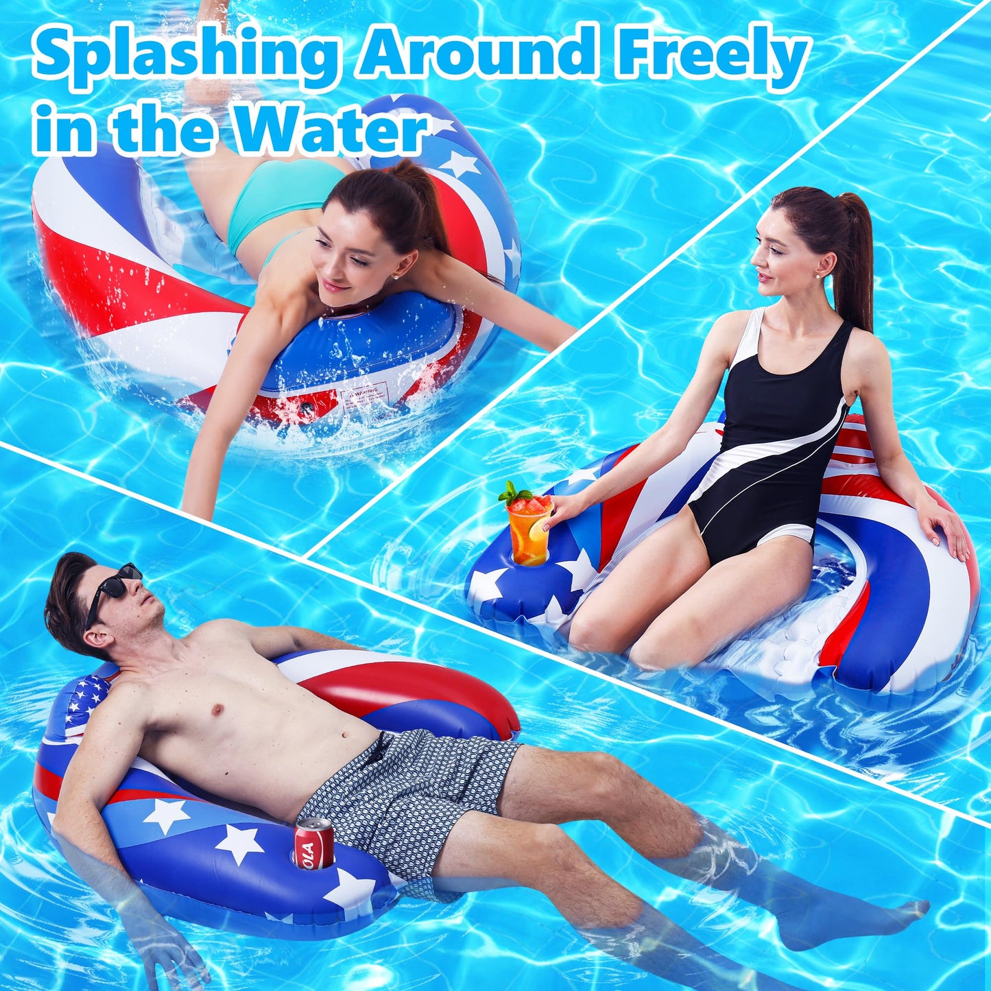 SEETOHOME 3 Pack Pool Floats Chair Adult with Drink Holder, Inflatable Floating Pool Chairs for Adults Swimming Pool Party Lake River Summer Water Fun