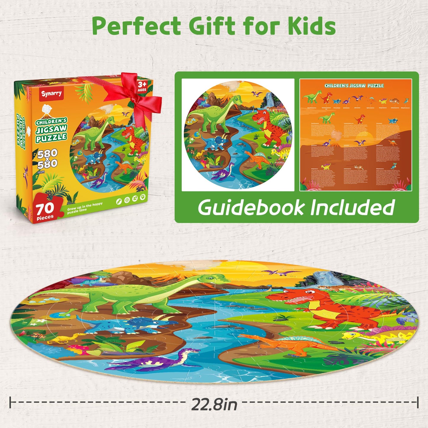 SYNARRY Floor Puzzles for Kids Ages 4-8, Large 70 Piece Dinosaur Puzzles for Kids 3-5, Jigsaw Puzzle for Kids Ages 4-6, Preschool Dinosaur Toys Gifts for 3 4 5 6 7 8 Years Old Boys Girls