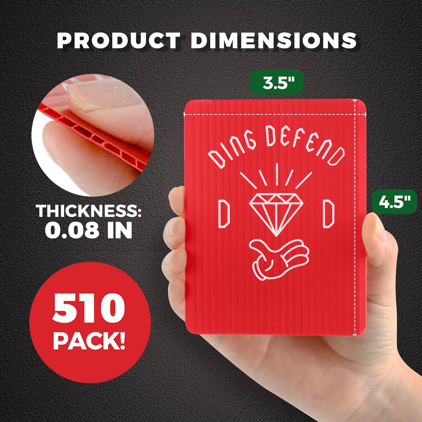 Ding Defend 510 Pack Trading Card Mailing Protectors - Hard Plastic Slab - Diamond Hands Card Guard Packaging Pads for Collectibles, Shipping & Hobby Supplies - 3.5 x 4.5 Inches