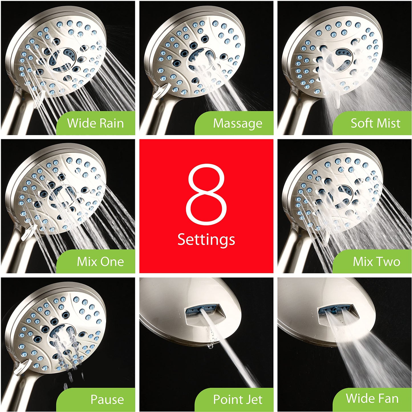 Hotel Spa AquaCare As-Seen-On-TV High Pressure 48-setting Rain & Handheld 3-way Shower Head Combo - Anti-clog Nozzles/Tub, Tile & Pet Power Wash/Extra Long 6 ft. Hose/All Chrome Finish