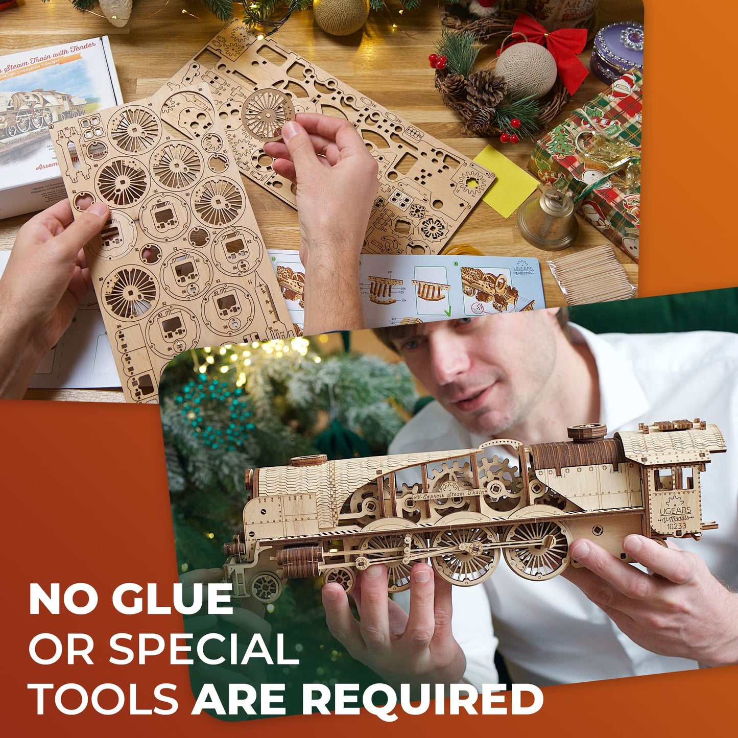 UGEARS 3D Puzzles for Adults - V-Express Steam Train with Tender Idea- 3D Wooden Puzzle Model Kits for Adults and Teens Building Kit Wooden Model Kits