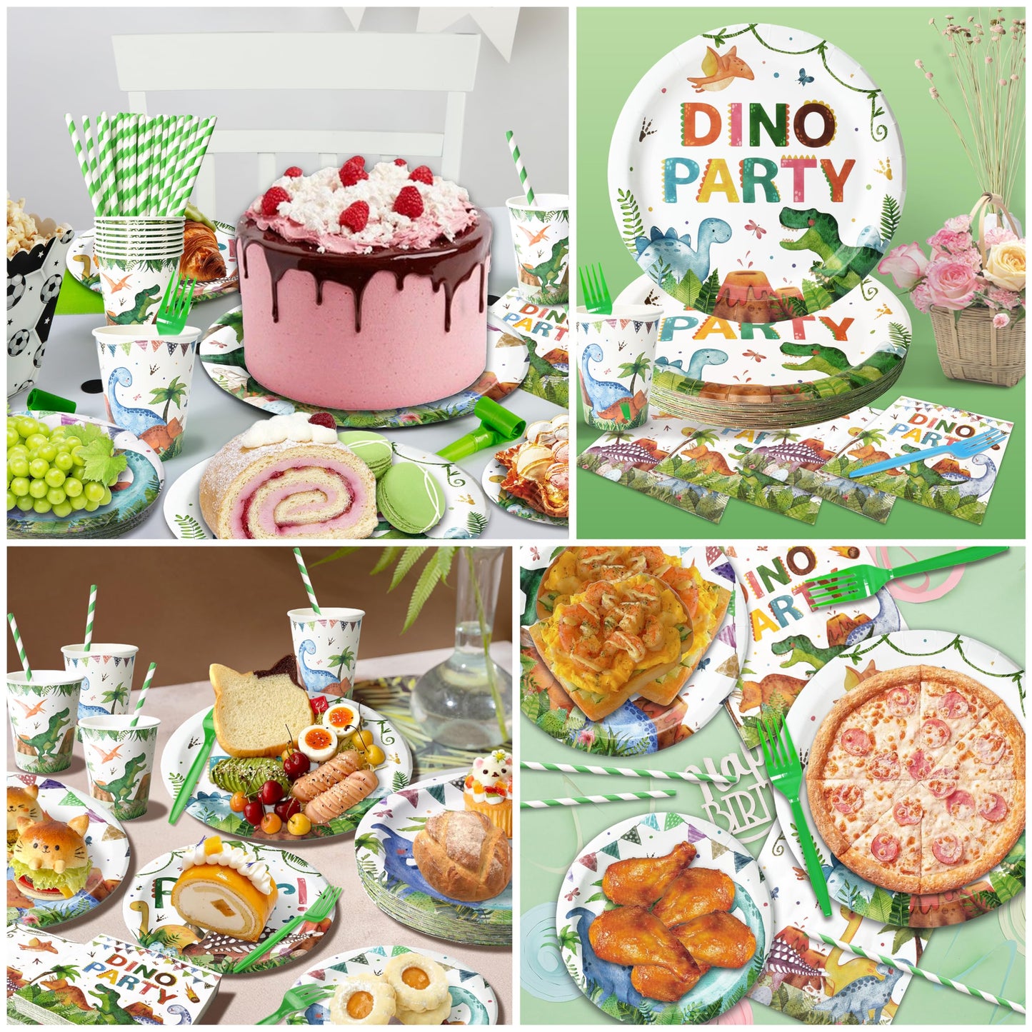 300 Pcs Dinosaur Plates and Napkins (Serves 50 Guests), Dinosaur Birthday Party Supplies Include Forks Cups Straws Tableware Set for Kids Party Decorations