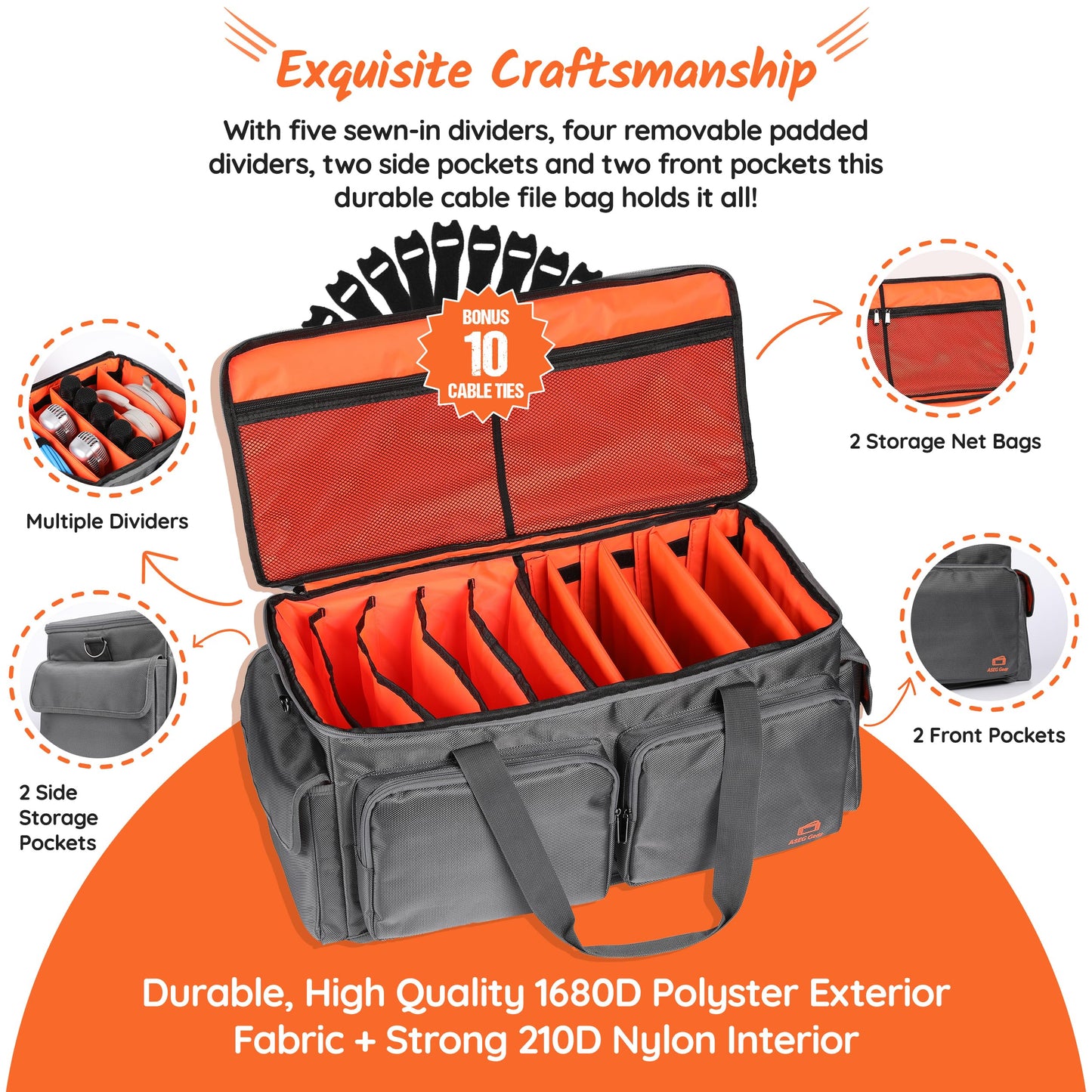 Heavy Duty - DJ Cable Bag Organizer with Detachable Dividers – Cable Bag – DJ Bag for Equipment - DJ Gig Bag - Music Equipment & Accessories -DJ Bag - Heavy Duty Exterior & Padded Nylon Interior