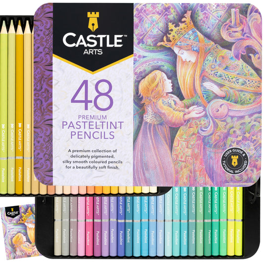 Castle Art Supplies Pasteltint Colored Pencils Tin Set | 48 Colors in Softer, Sumptuous Tones | for Professional and Adult Artists |Presented in Tin Case