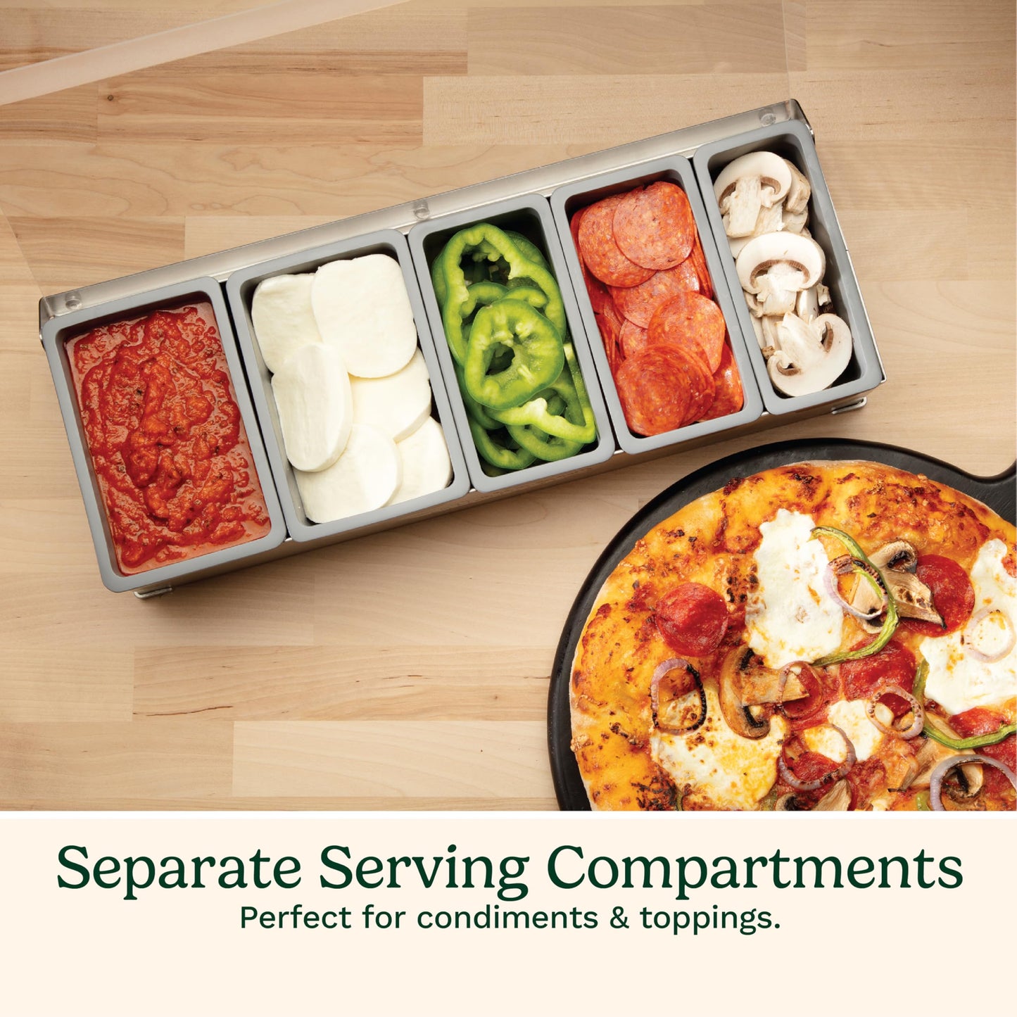 Cuisinart Condiment & Topping Station, 5 Dishwasher Safe Containers for Toppings & Condiments, Versatile Fresh Food Prep Station with Clear Lid, Perfect for BBQs, Burgers, Tacos, Pizza & Omelets