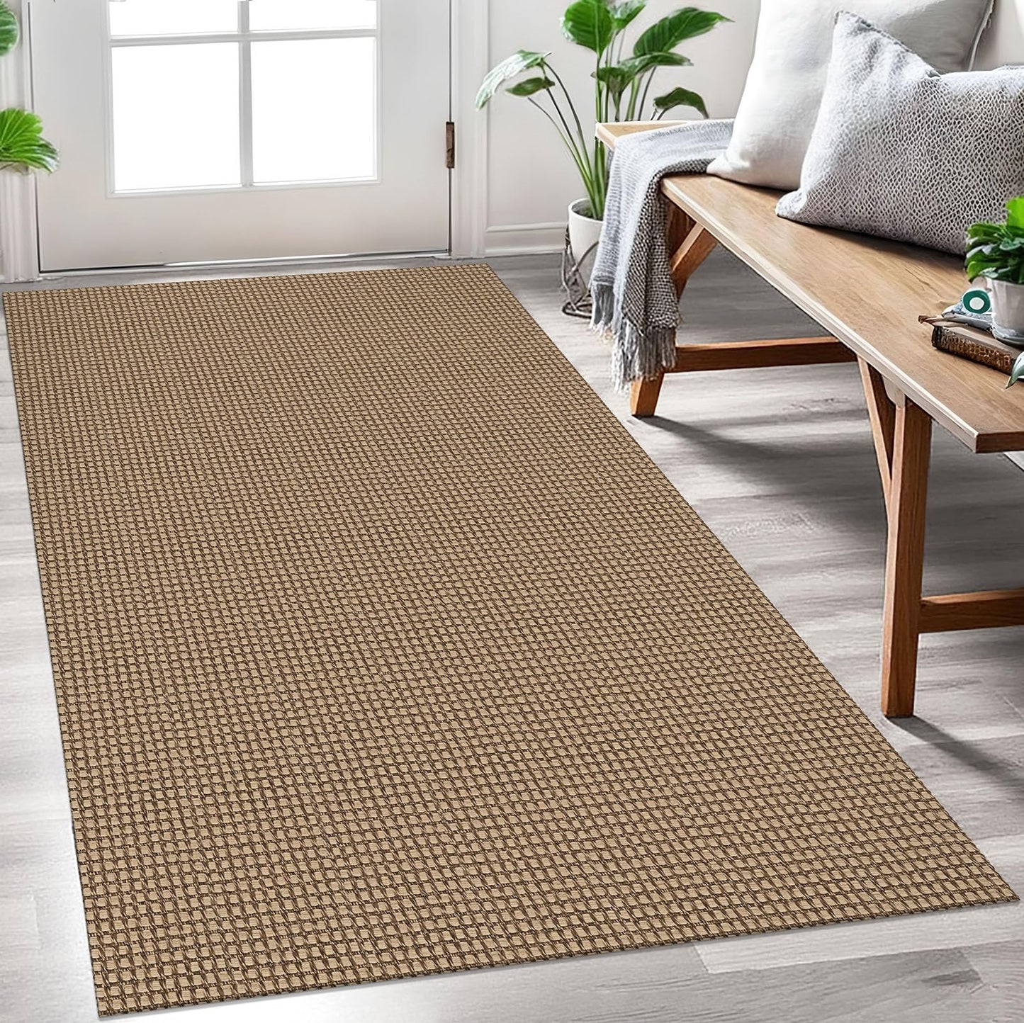 EARTHALL Woven Area Rug 3x5 Ft Washable Rugs for Entryway Braided Non Slip Rubber Backed Throw Rugs Door Mat Indoor Outdoor Entrance Cotton Carpet for Kitchen Foyer Front Door, Orange/Tan/Brown