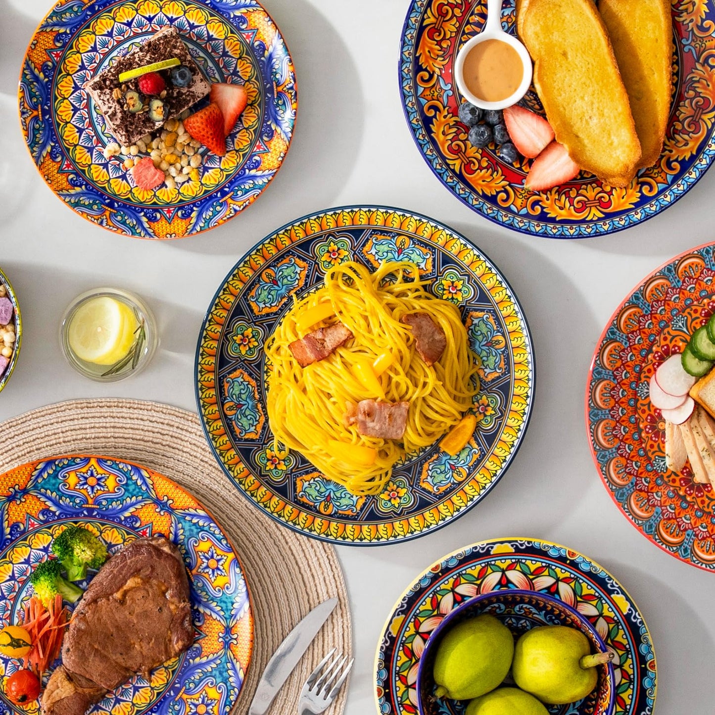 vancasso Colorful Dinner Plates Set of 6, 10.5 Inch Ceramic Kitchen Plates for Dinner, Bohemian Printed Dishes for Dining, Microwave & Dishwasher Safe Plate Set, Series KRVI