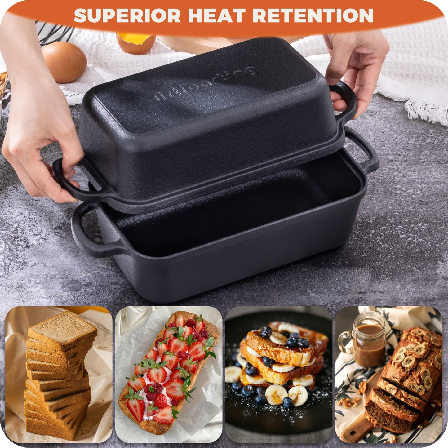 Articasting Cast Iron Loaf Pan with Lid 9×5 Inch, Bread Baking Pans, Even Heat Distribution for Sourdough, Pre-Seasoned Dutch Oven Loaf Pan for Homemade Bread