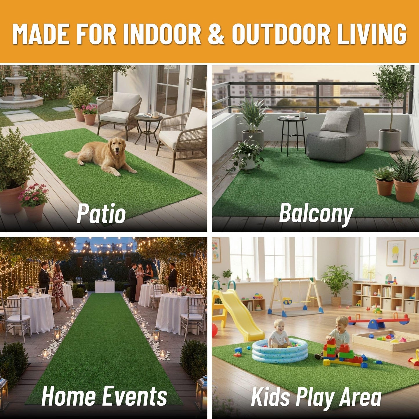Sweet Home Stores Artificial Faux Grass Runner Rug 3x20 Indoor/Outdoor with Drainage Holes, Customizable Runner Rug for Backyard, Patio, Garage Rug, 2'7" x 20'