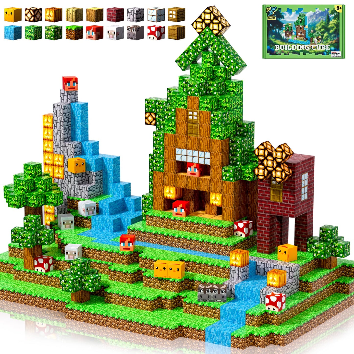 Enjoyjoy 300 PCS Magnetic Building Blocks Magnetic Blocks for Kids Ages 3-12 Stacking Magnets Cubes School STEM Toys