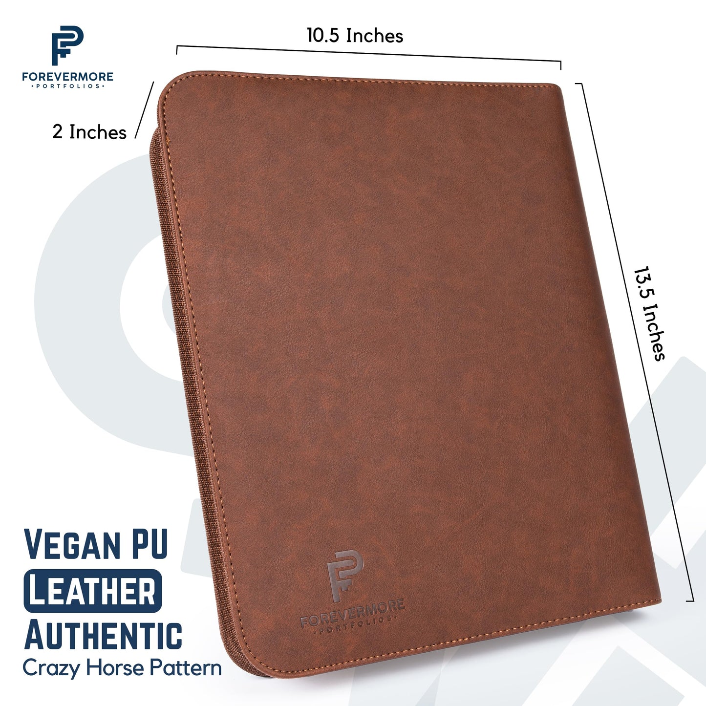 Forevermore Portfolios Padfolio Binder - Professional Faux Leather Travel Organizer Pouch for Tablet, Documents, Presentation Folders, Zipper Closure, Removable 3-Ring Notepad - Brown