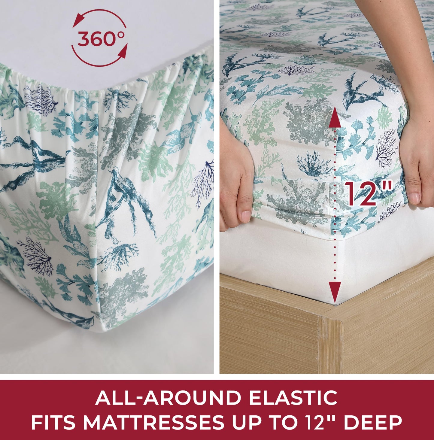 Caribbean Joe 6-Piece Sheet Set with Cooling Pillowcases, 12-inch Deep Pockets, Tropical Beach Coastal Design, King, Ariel