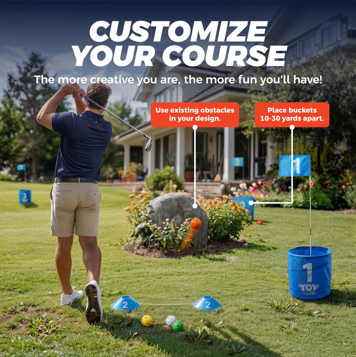 TOY Life Golf Game Set, 6 Holes Backyard Golf Bucket Game for Adults Kids, Practice Golf Course with Balls and Flag, Outdoor Indoor Golf Yard Game for Beach, Camping and Lawn