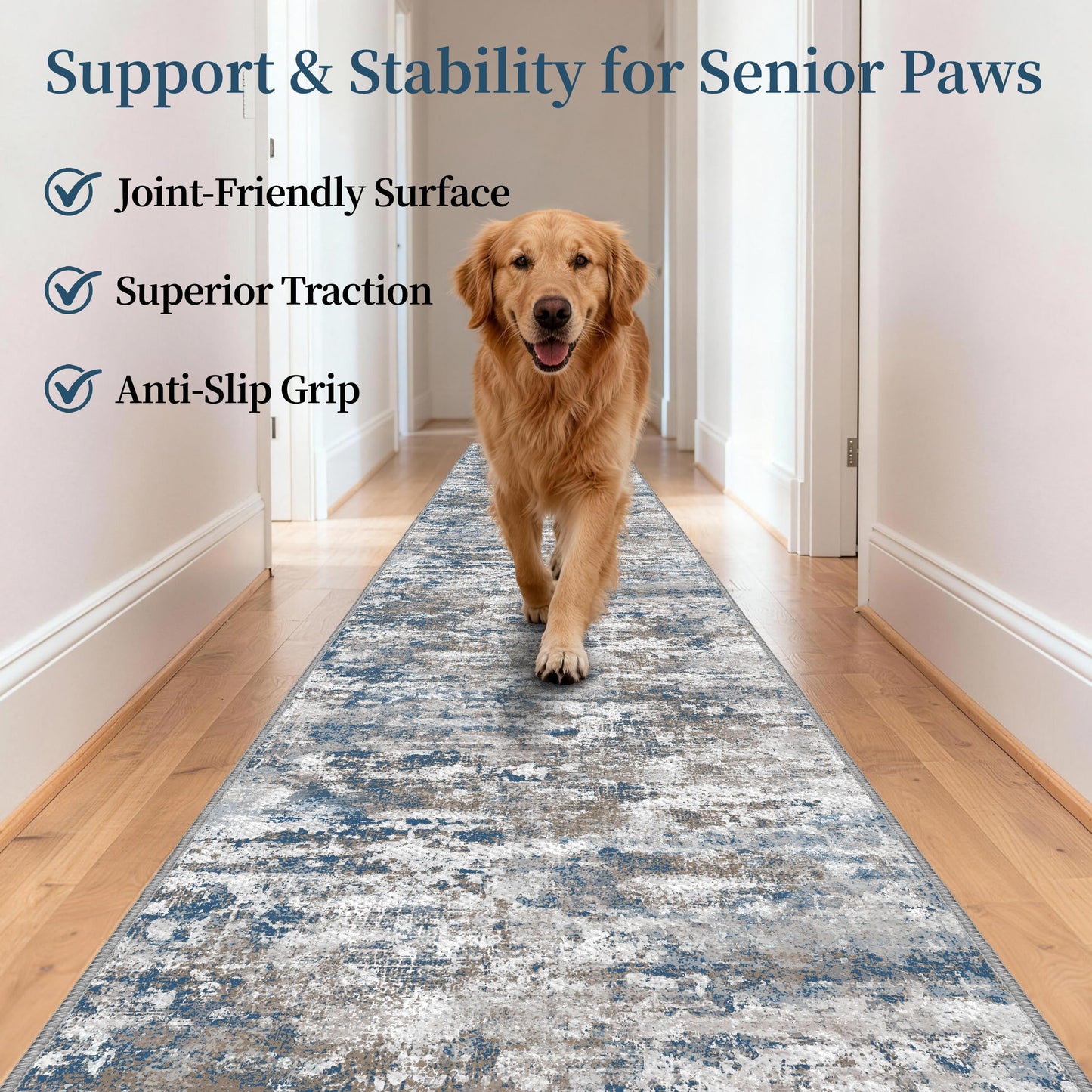 TTelephant Washable Carpet Runners for Hallway 12ft-Non Slip Floor Runners for Dogs, Abstract Hallway Runner Rug with ‌Silicone Backing, Stain Resistant Rug for Indoor High Traffic,2.6x12,Multi