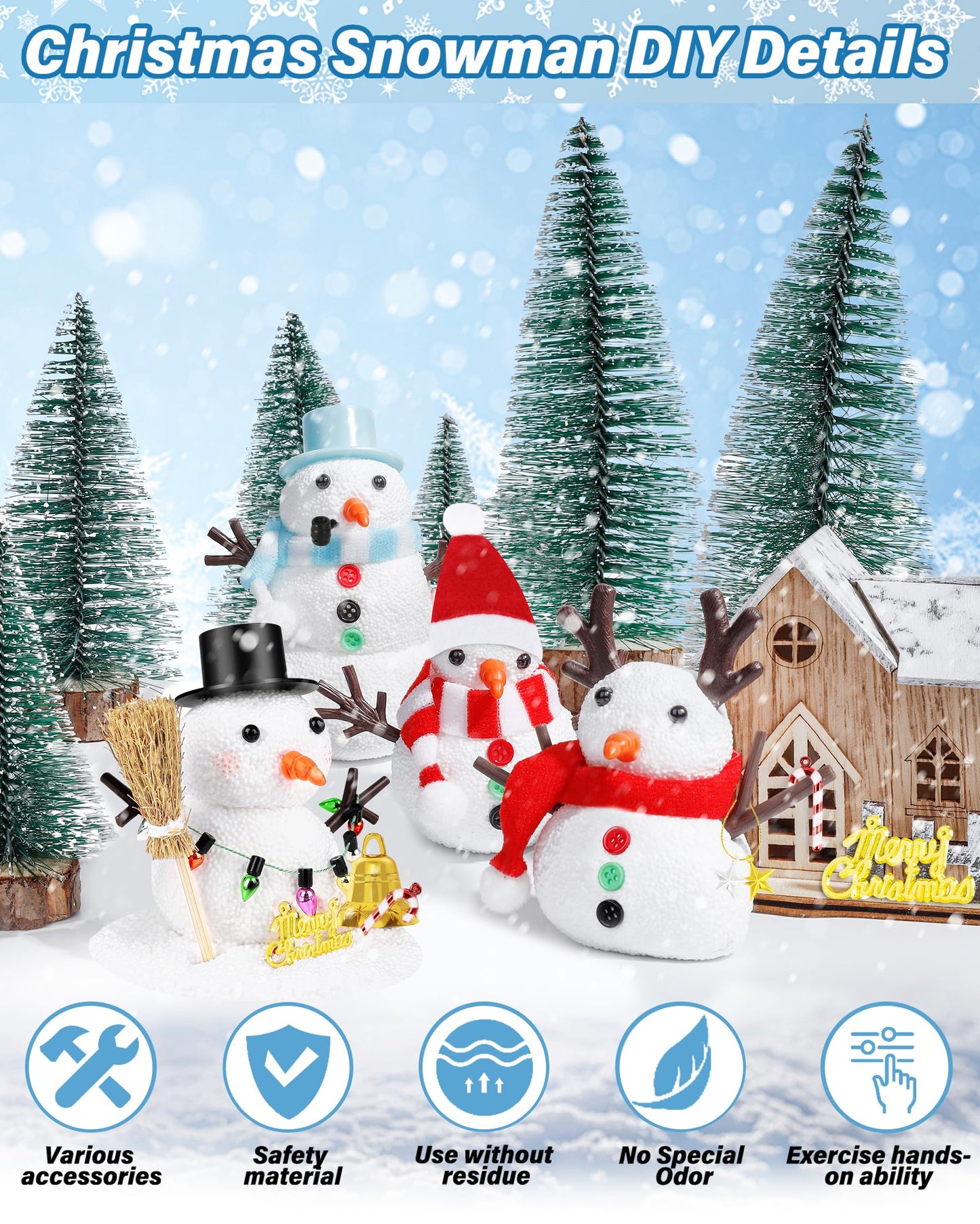 Pack of 16 Snowman Kit, Make a Snowman Craft Kit for Kids, Creative Christmas Crafts for Modeling Outdoor Dry Clay, Enhance Creativity, Christmas Gifts, Winter School, Christmas Creative Supplies