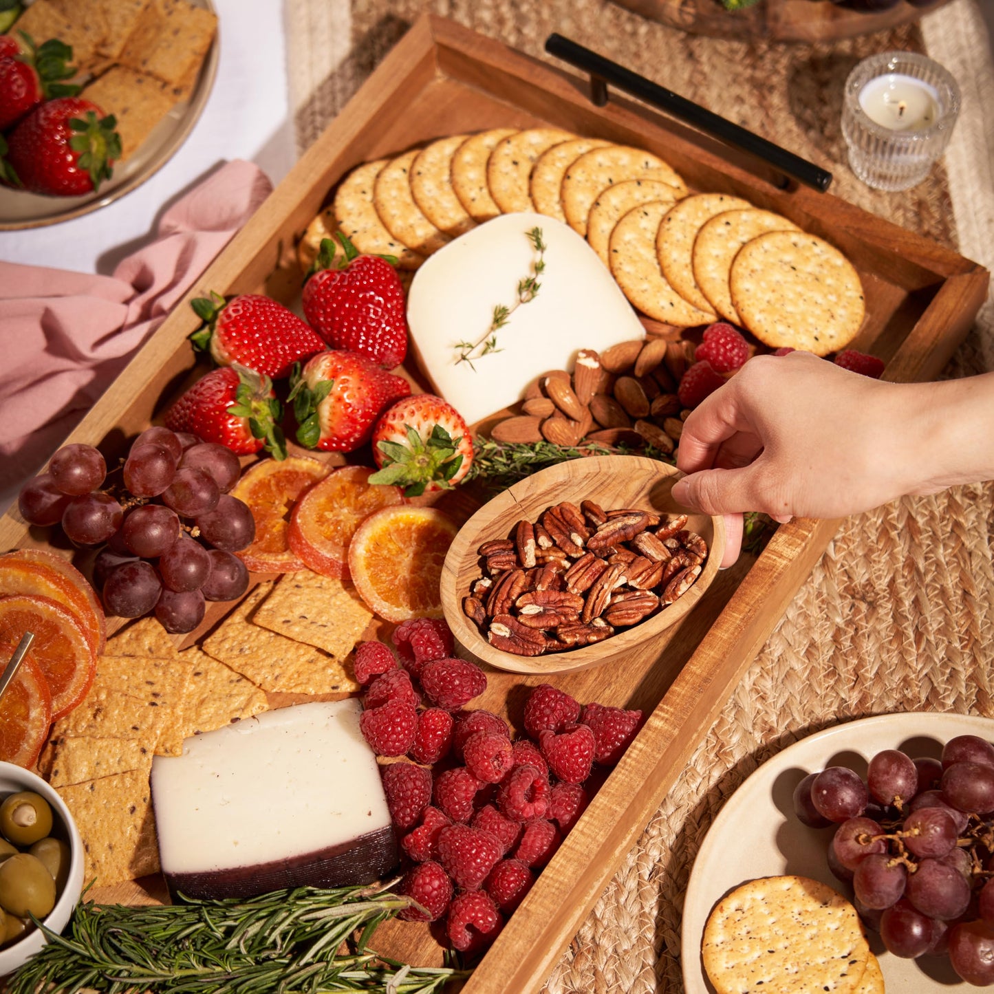 Twine Modern Manor Longboard Cheese Platter with Handles, Rectangular Cheese Board and Home Decor Tray, Dining Table Accessories Acacia Wood Set of 1
