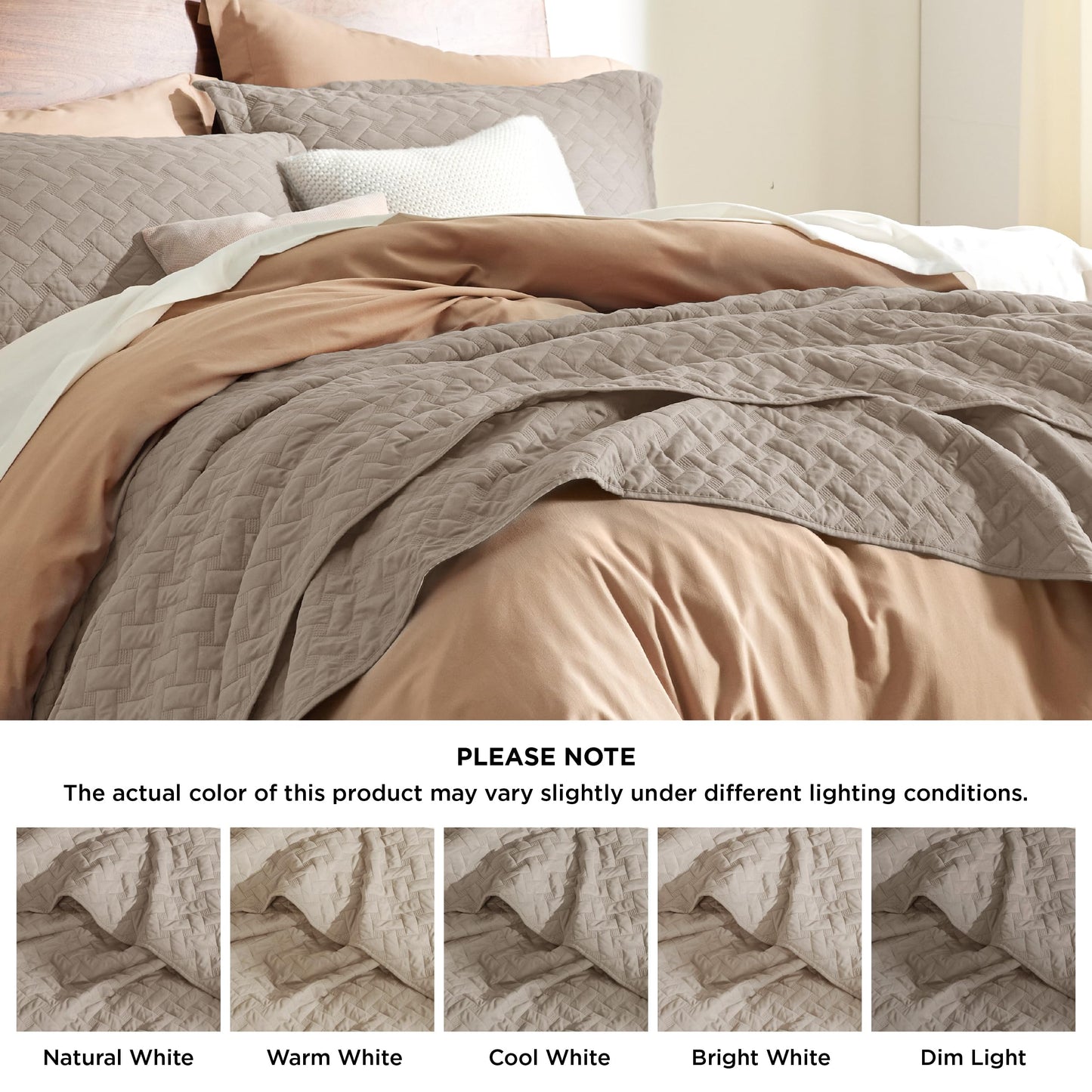 Bedsure California King Quilts - Lightweight Bedspreads Cal King Size with Basket Weave Pattern, Soft Quilt Bedding Set, Taupe Comforter Set Coverlet for All Seasons with 2 Pillow Shams (111" x 106")