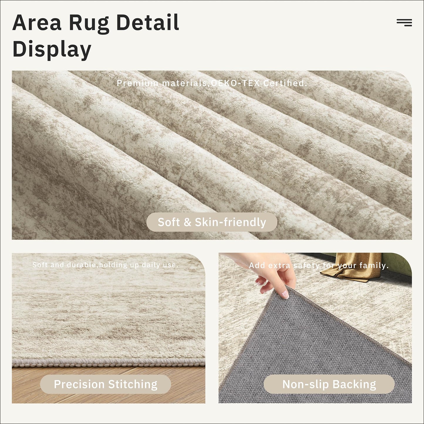 Soalmost 5x8 Area Rugs Beige Low Pile Indoor Washable Trendy Faded Style Rugs for Bedroom Living Room Dining Room Foldable Non-Slip Thin Print Home Office Mat