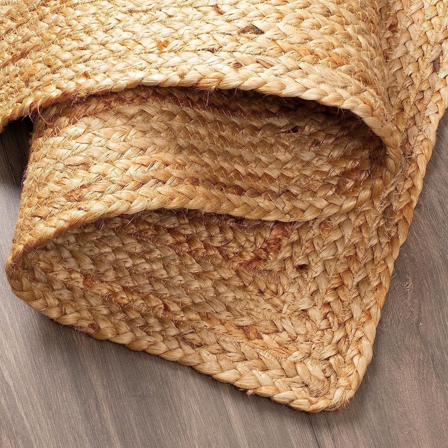 KEMA 3X5 Feet Handwoven Jute Braided Area Rug, Natural Yarn - Rustic Vintage Braided Reversible Rectangular Rug- Rugs for Bedroom, Kitchen, Living Room, Farmhouse