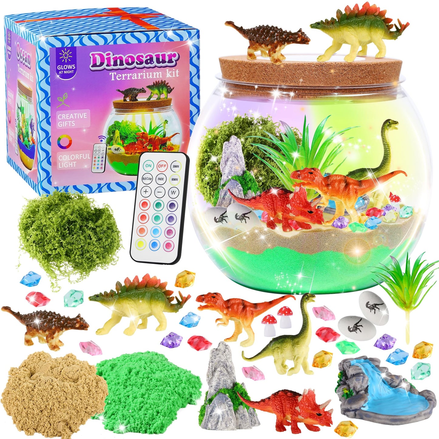 Gifmore Dinosaur Terrarium Kit for Kids with LED Night Light & Remote Control, Dinosaur Toys & Arts and Crafts Kit for Boys Ages 4-12, Creative Birthday Christmas Gifts for Children