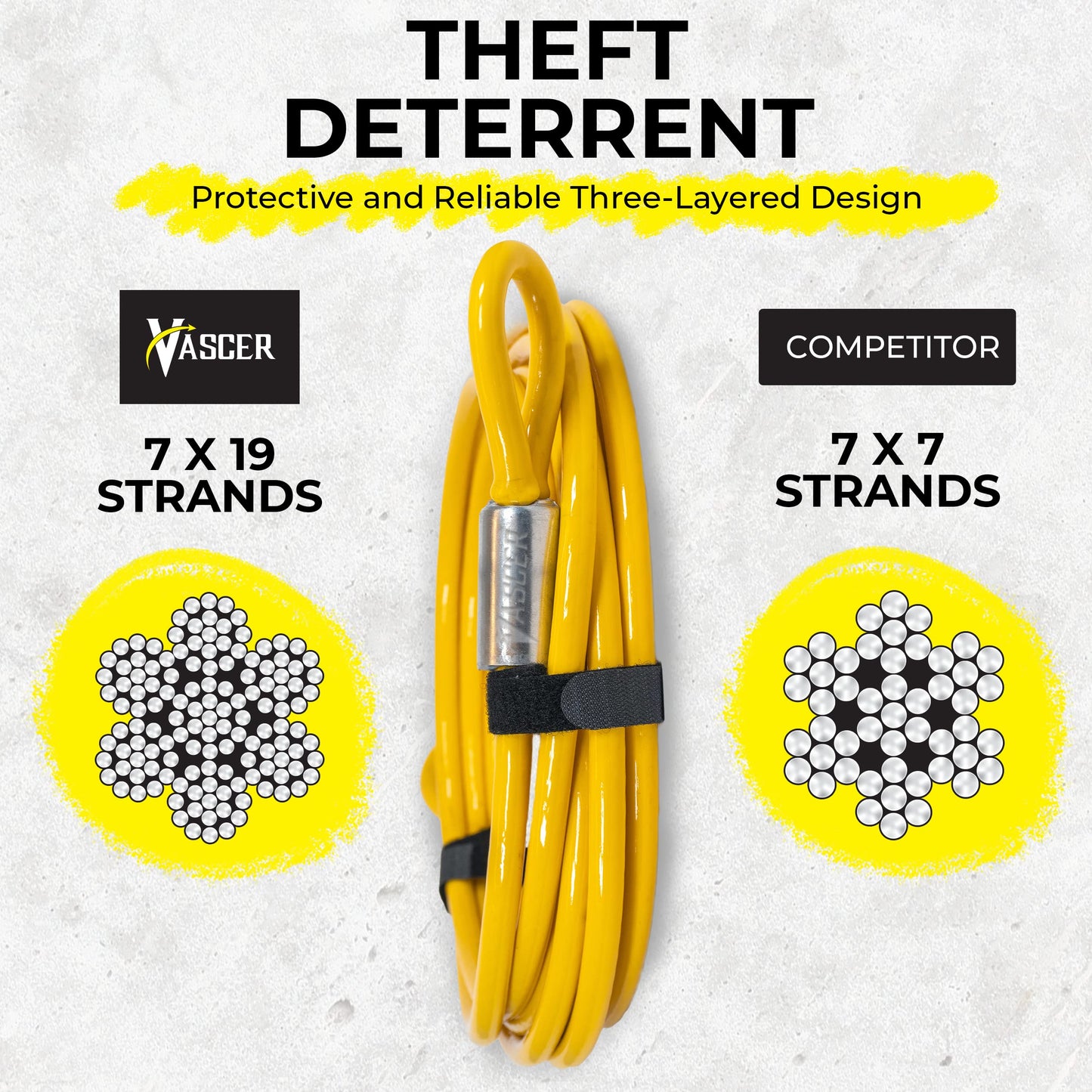Vascer Commercial Heavy Duty Braided Galvanized Steel Anti-Theft Security Cable w/Looped Ends. Construction Tools, Trailers, Motorcycle, Ladder, Mower, Gate, Patio (1/2" Cable Thickness, 20 Feet)