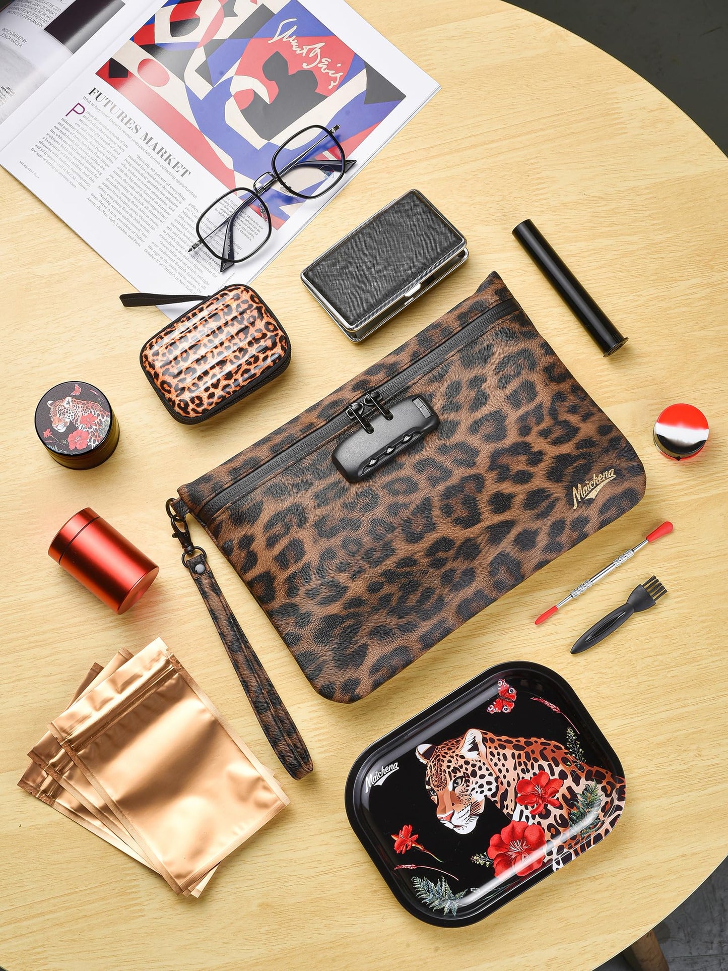 MAICHENG Storage Bag with Combination Lock and Accessories Travel Medicine Bag Container Money Cosmetic Organizer Great Christmas Gifts for Women Leopard