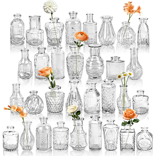 Der Rose Glass Bud Vases Set of 32 Small Clear Flower Vases for Rustic Wedding Centerpieces Table Decorations and Home Office Decor(Clear)