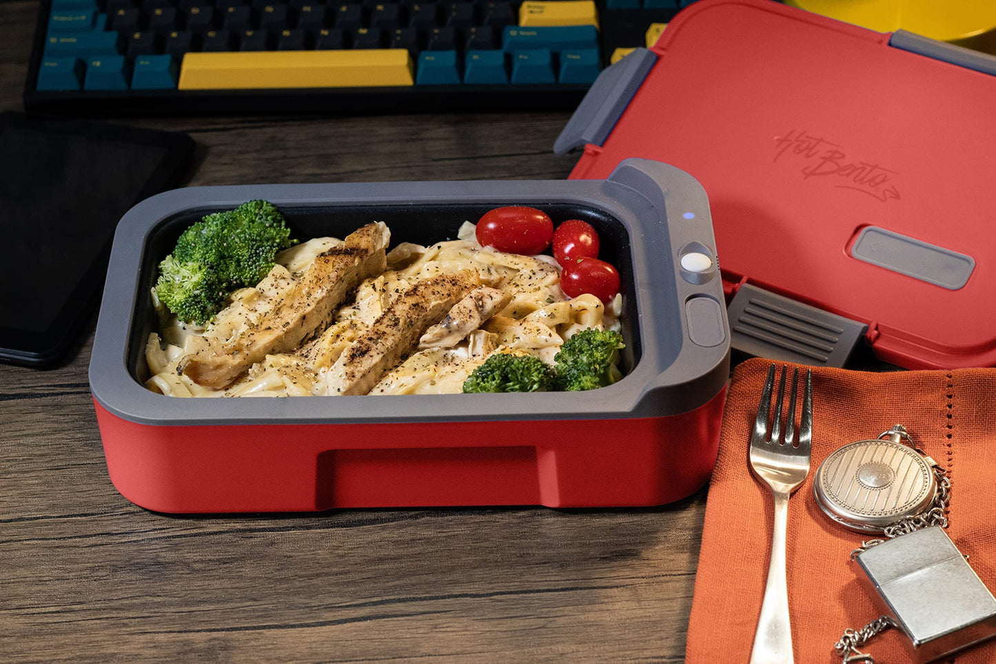 Hot Bento – Self Heated Lunch Box and Food Warmer – Battery Powered, Portable, Cordless, Hot Meals for Office, Travel, Jobsite, Picnics, Outdoor Recreation, Kitchen Meal Prep - Hot Red
